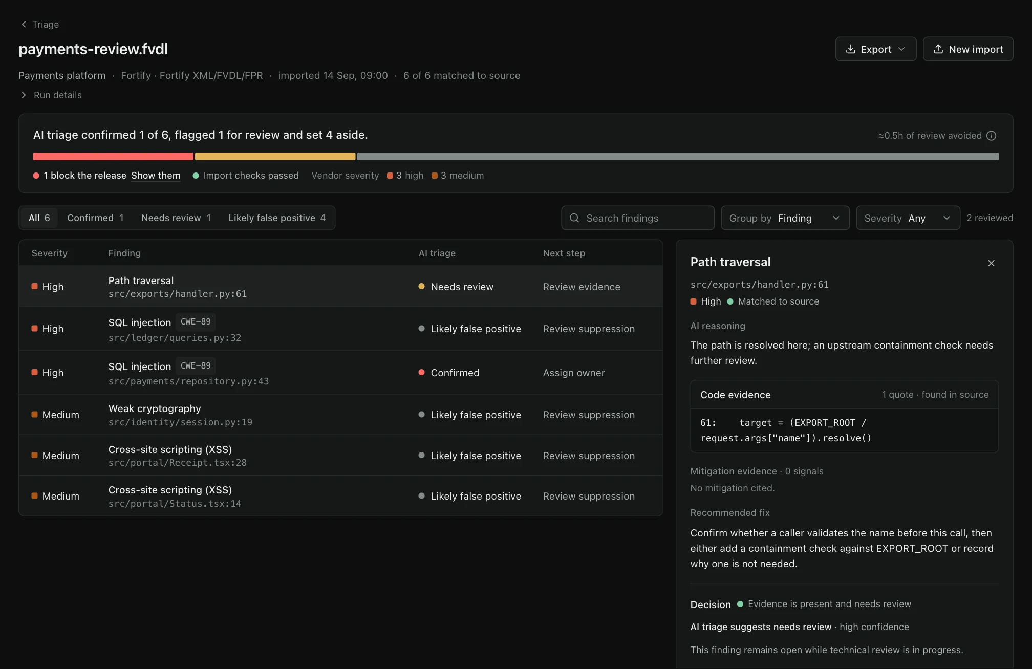 TraceMint Autonomous Triage workspace with illustrative project data.
